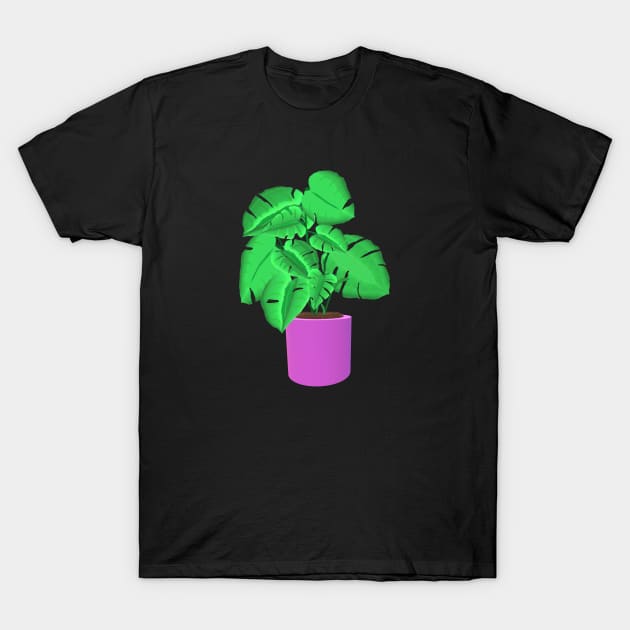 Monstera Deliciosa Plant in Purple Flower Pot T-Shirt by Art By LM Designs 